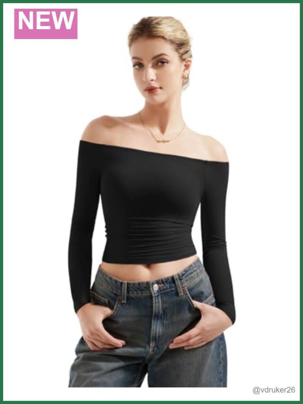 Off Shoulder Double Lined Long Sleeve Top Slim Fit Going Out Y2K